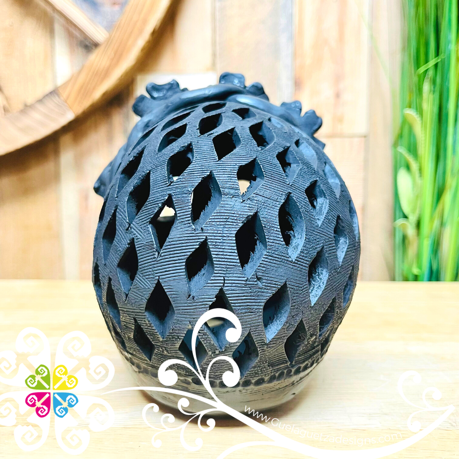 Medium Frida Skull  - Black Clay Oaxaca