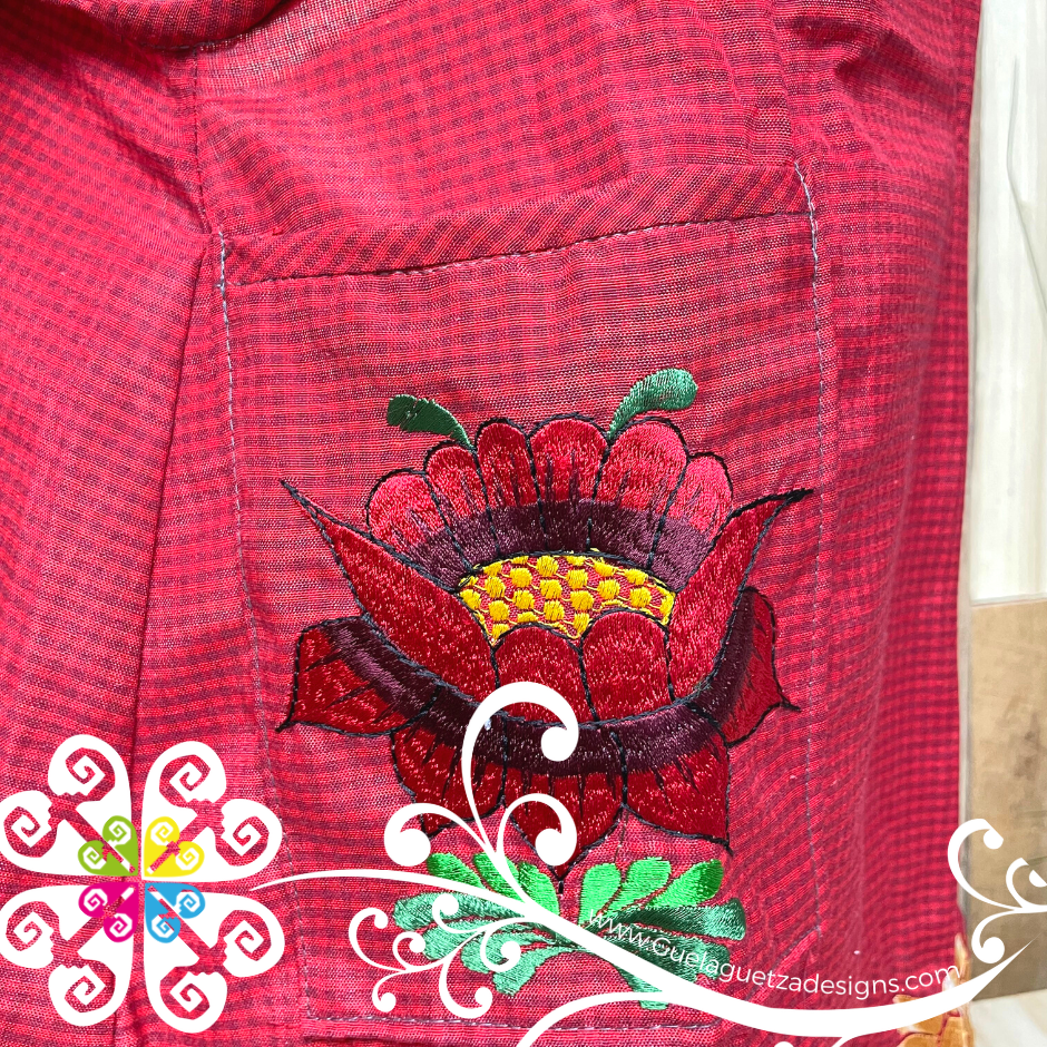 Maroon Big Flower Embroider Apron - Mandil Artesanal