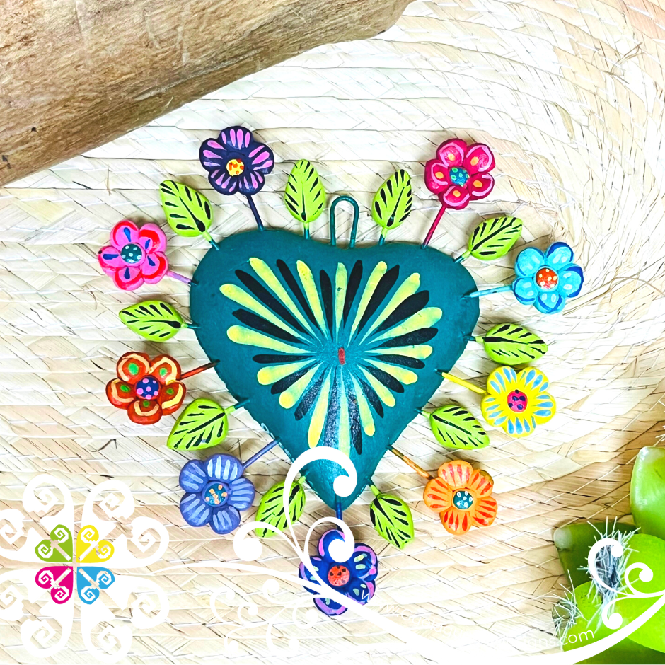 Mini Painted Heart -  Corazon de la Vida - Barro Cocido