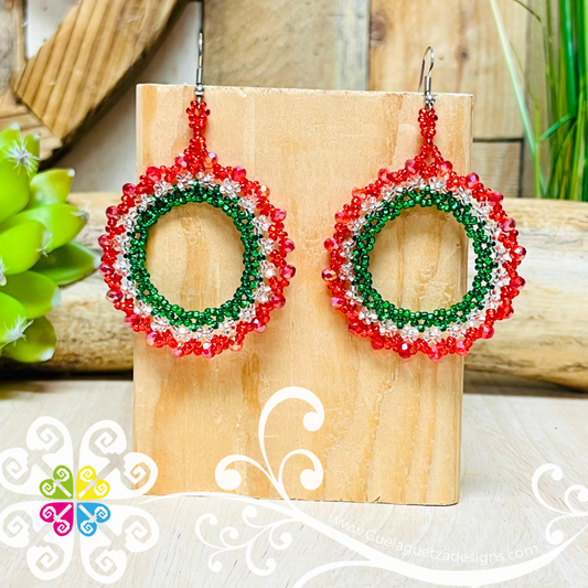 Tricolor Beaded Round Earrings