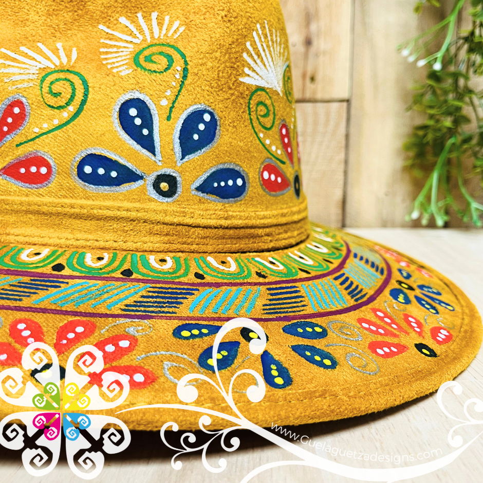 Mustard Indiana Mitla Velvet Hat - Hand Painted Hat