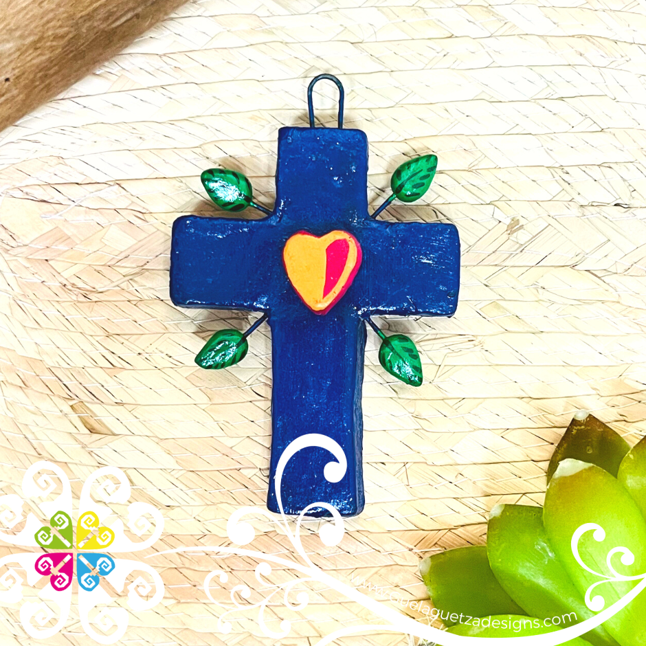 Mini Cruz Arbol de la Vida - Heart Design - Barro Cocido