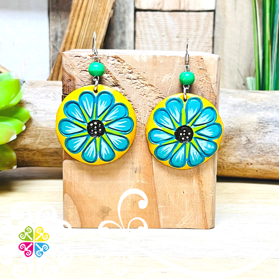 Round Flower - Artisan Leather Earrings