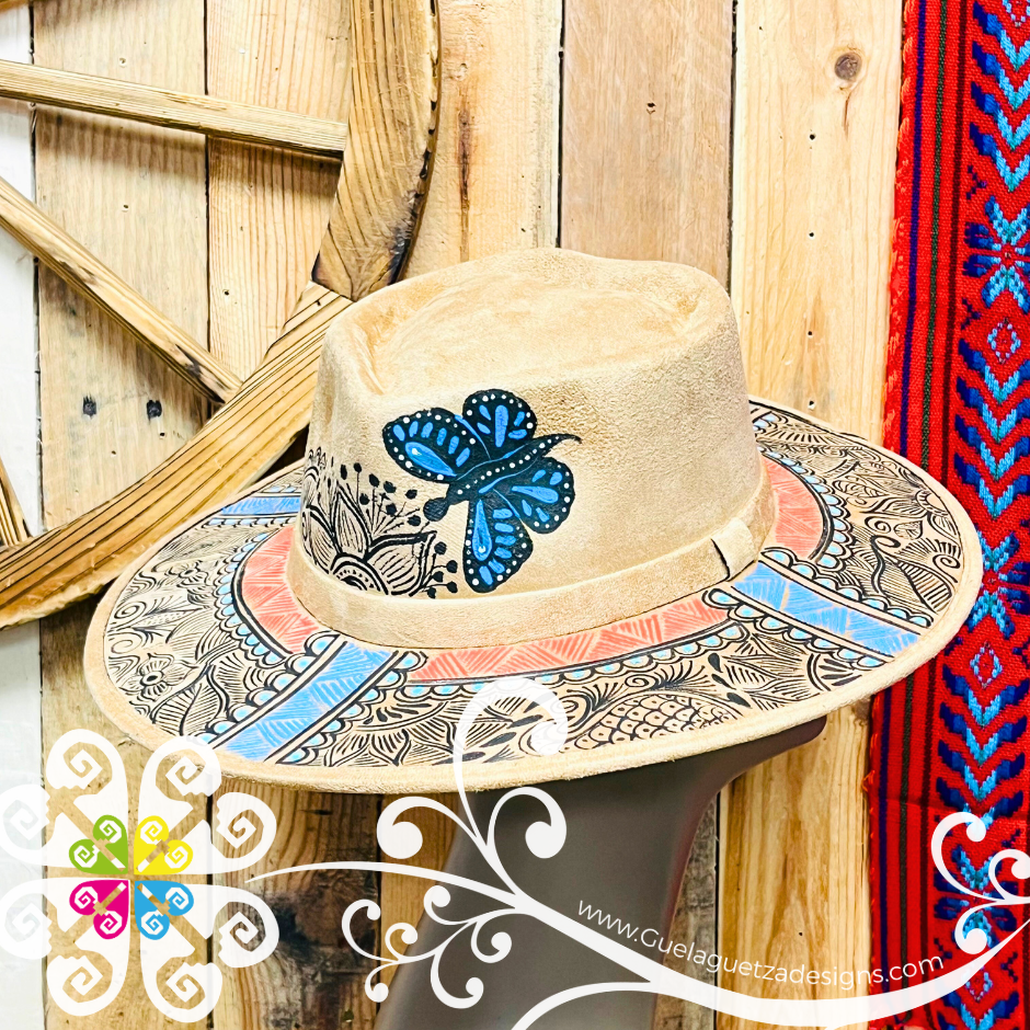 Tan Heart Mitla Velvet Hat - Hand Painted Hat