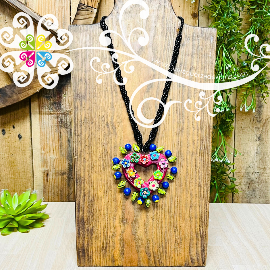 Mini Flower Heart Necklace - Corazon de la Vida - Collar Barro Cocido