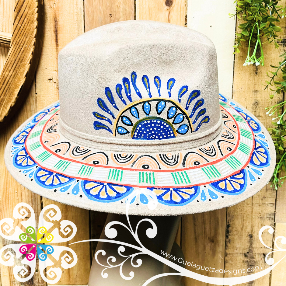 Khaki Indiana Mitla Velvet Hat - Hand Painted Hat