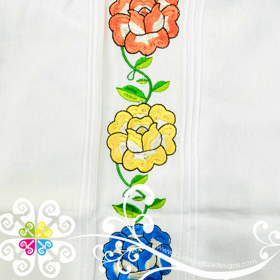 White Tehuana Flowers  - Embroider Men Shirt