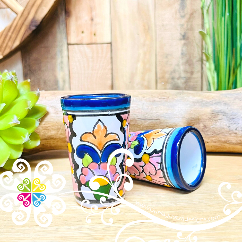 Blue Floral Bouquet Talavera Set Tequilero - Talavera Kitchen