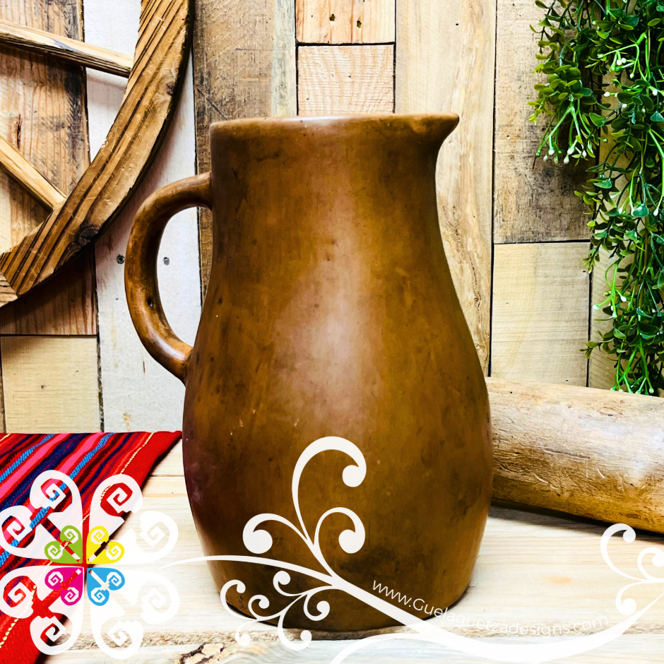 Elegant Carved Pitcher - Barro Café Oaxaca