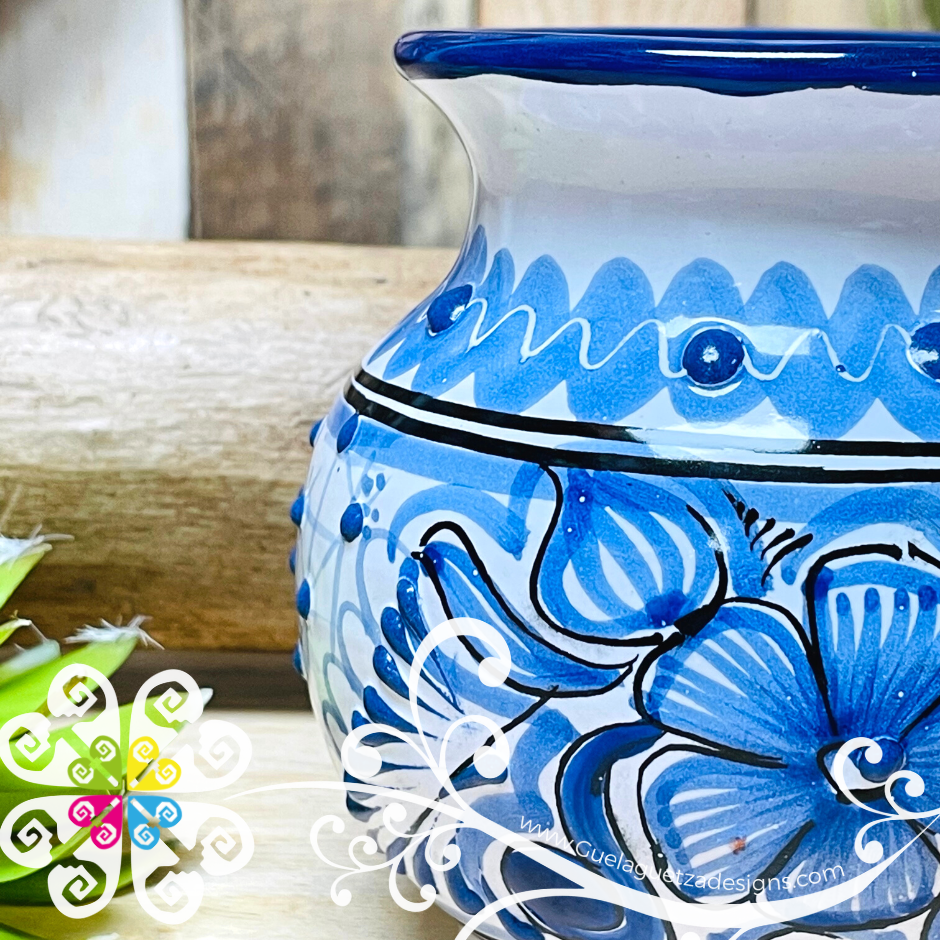 Floral Blue Talavera Ponchera Mug - Single Talavera Mug