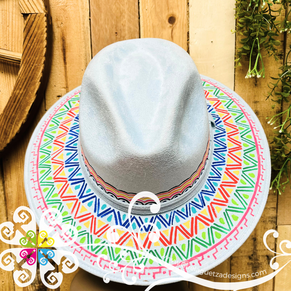 Baby Blue Mitla Velvet Hat - Hand Painted Hat