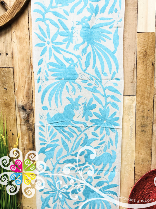 Light Blue Large Solid Color Otomi Table Runner - Camino de Tenango