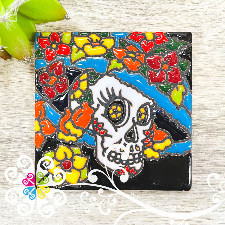 Set of 4 Day of the Dead Coaster Set -  Set of Clay Coasters