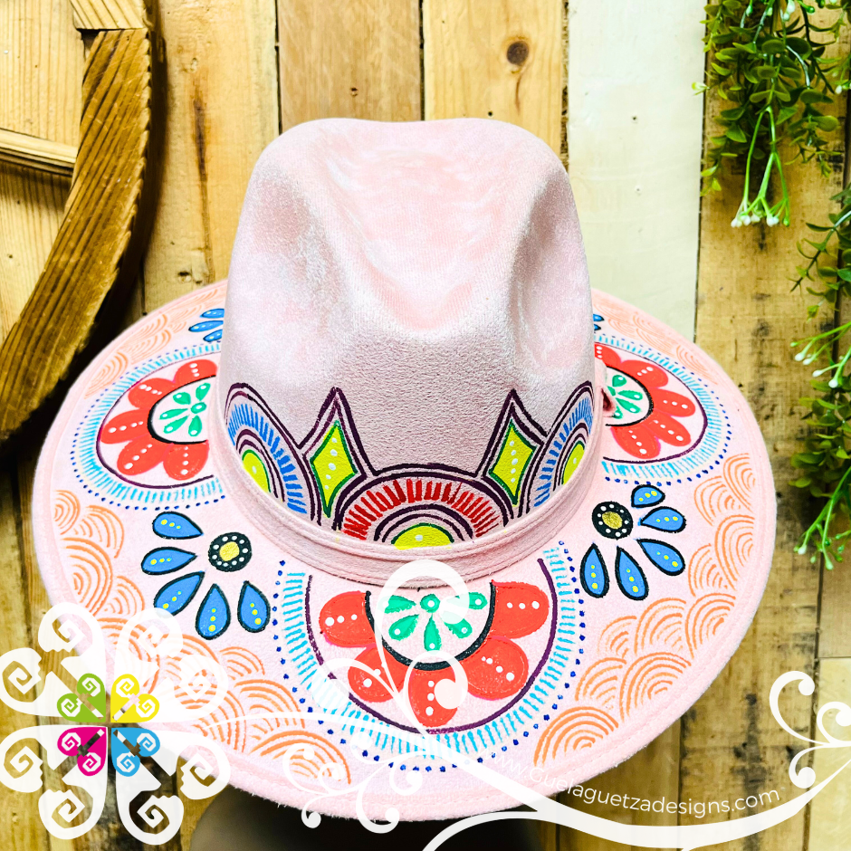 Pink Indiana Mitla Velvet Hat - Hand Painted Hat