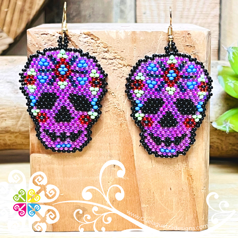 Beaded Sugar Skull Earrings - Day of the Dead Earrings