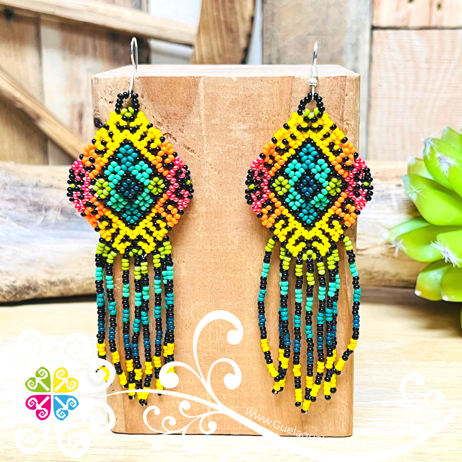 Flower Rhombus Beaded Earrings