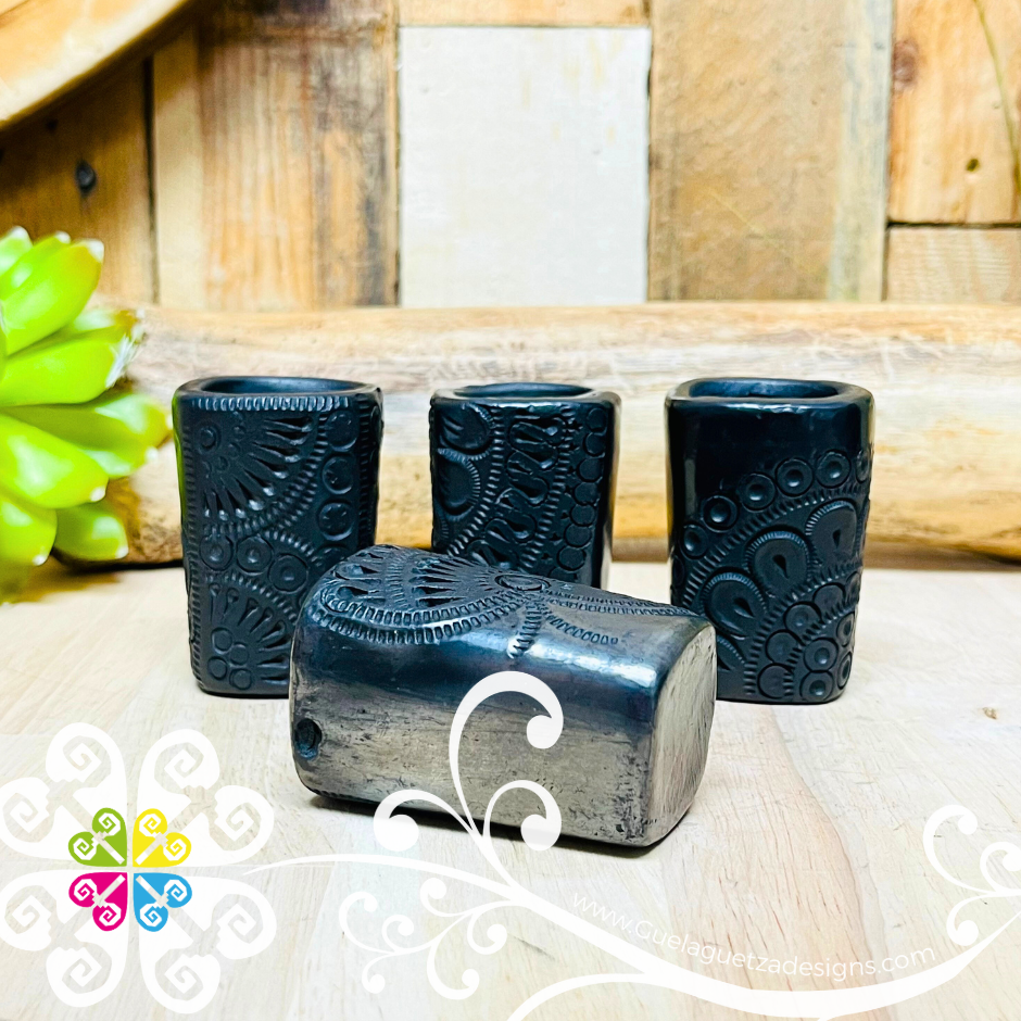 Set of 4 Square Tequilero Barro Negro Oaxaca - Tequilero