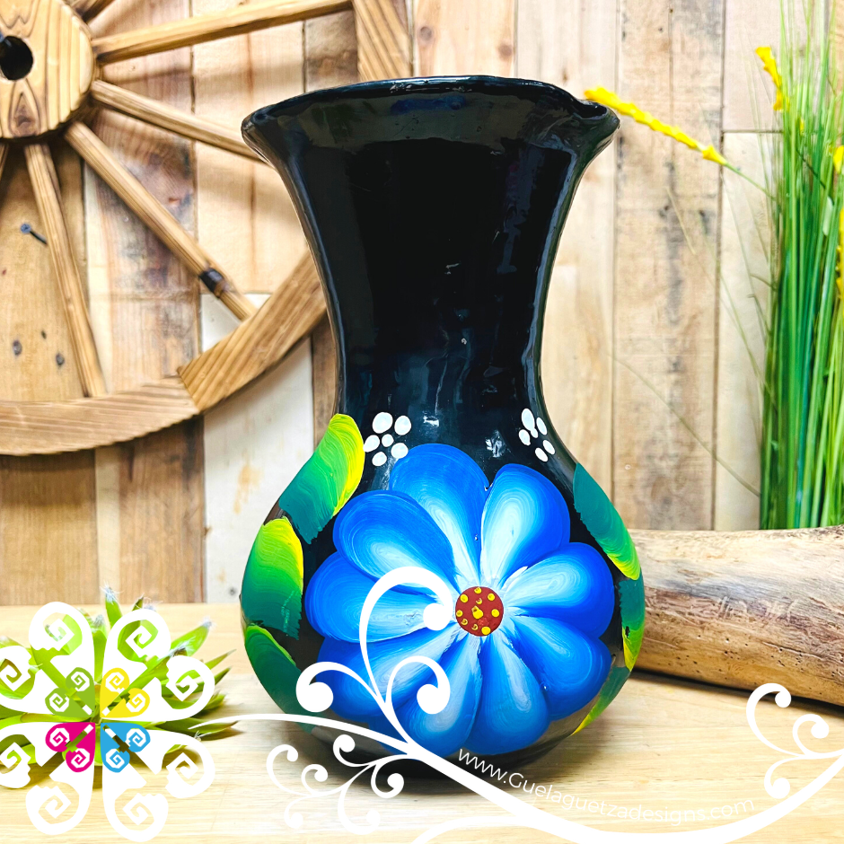 Medium Black Clay Hand Painted Vase - Barro Negro Oaxaca