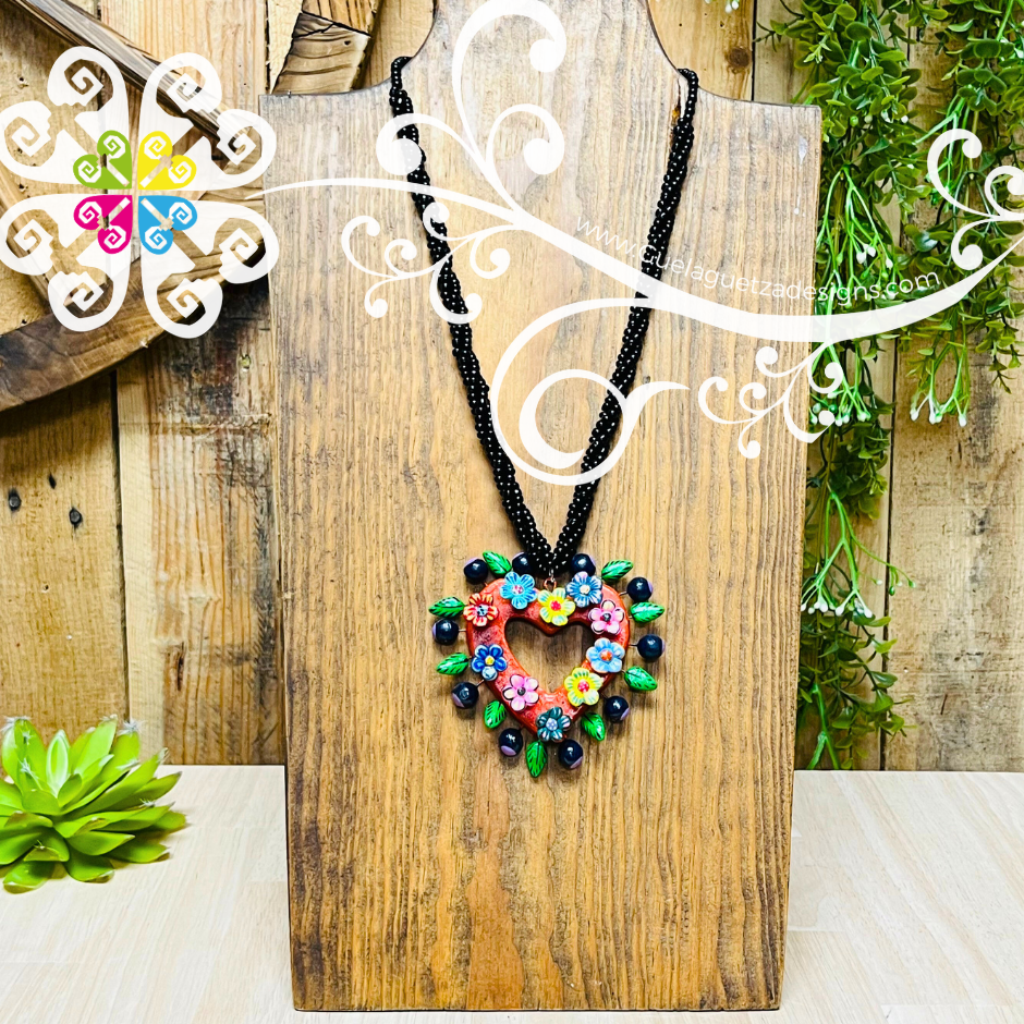 Mini Flower Heart Necklace - Corazon de la Vida - Collar Barro Cocido