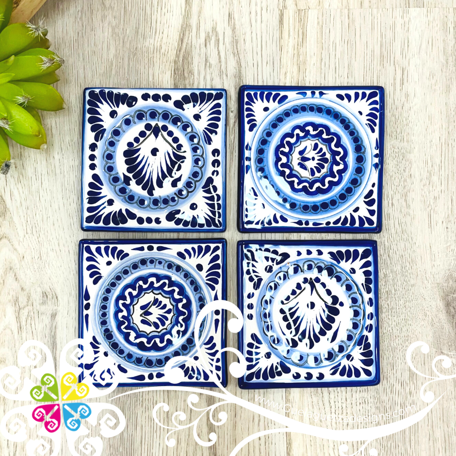 Set of 4 Blue Talavera Coasters - Talavera Kitchen