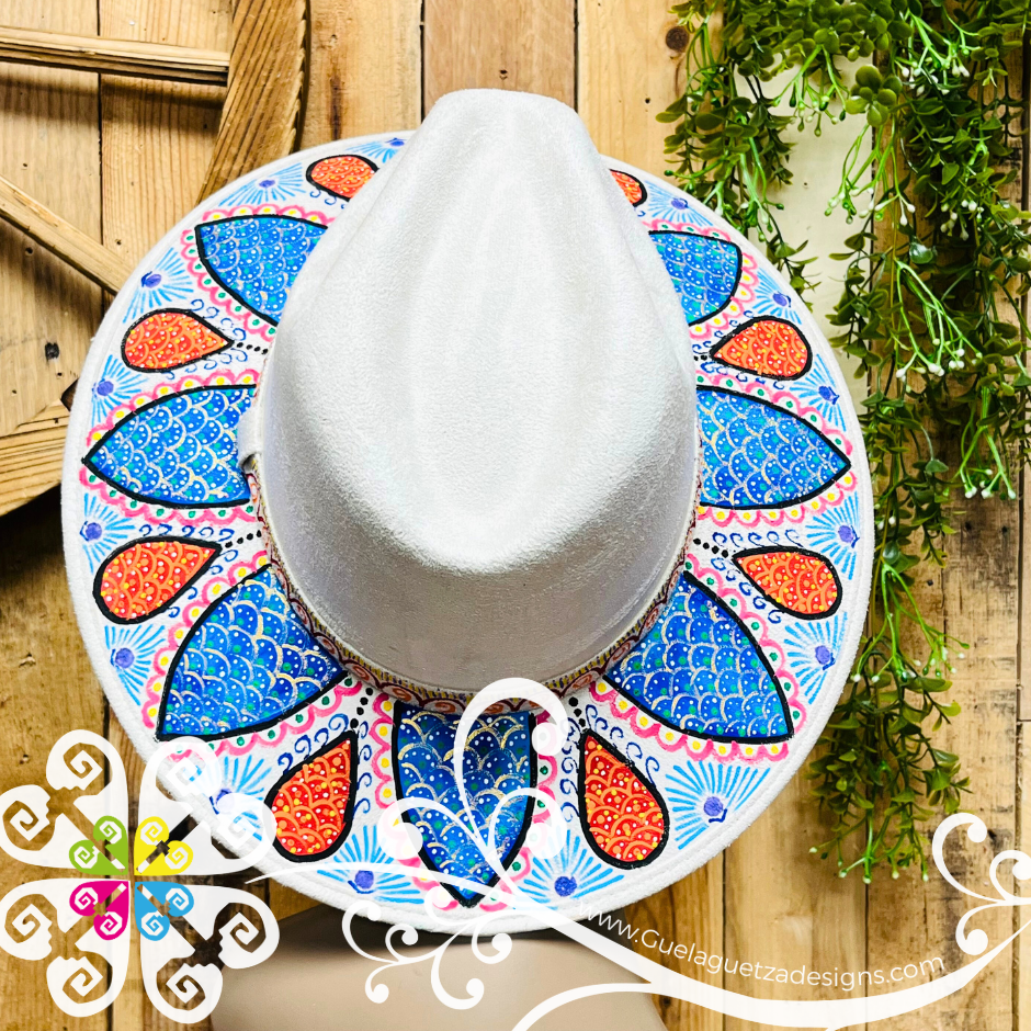 Beige Indiana Mitla Velvet Hat - Hand Painted Hat