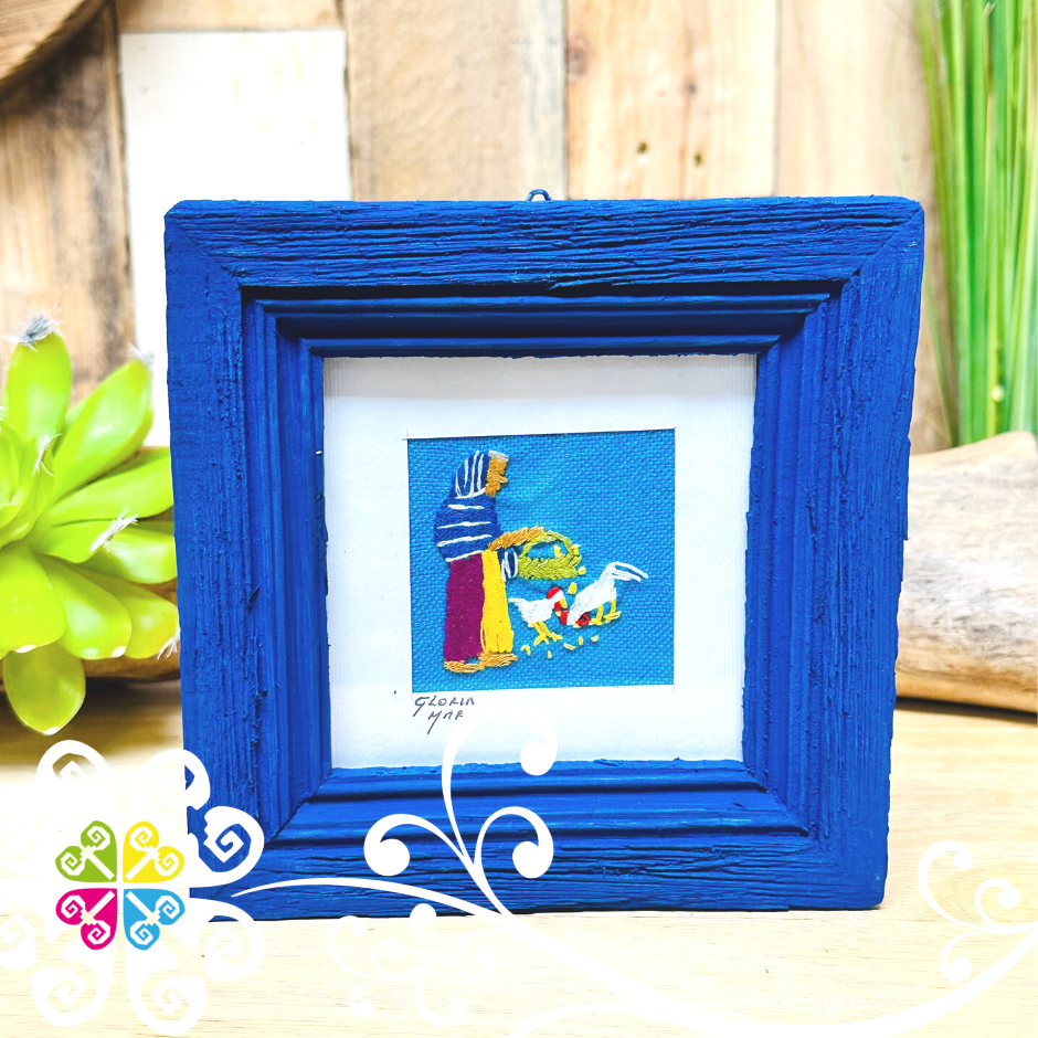 Royal Blue Culturas Bordadas - Embroidered Wood Frame