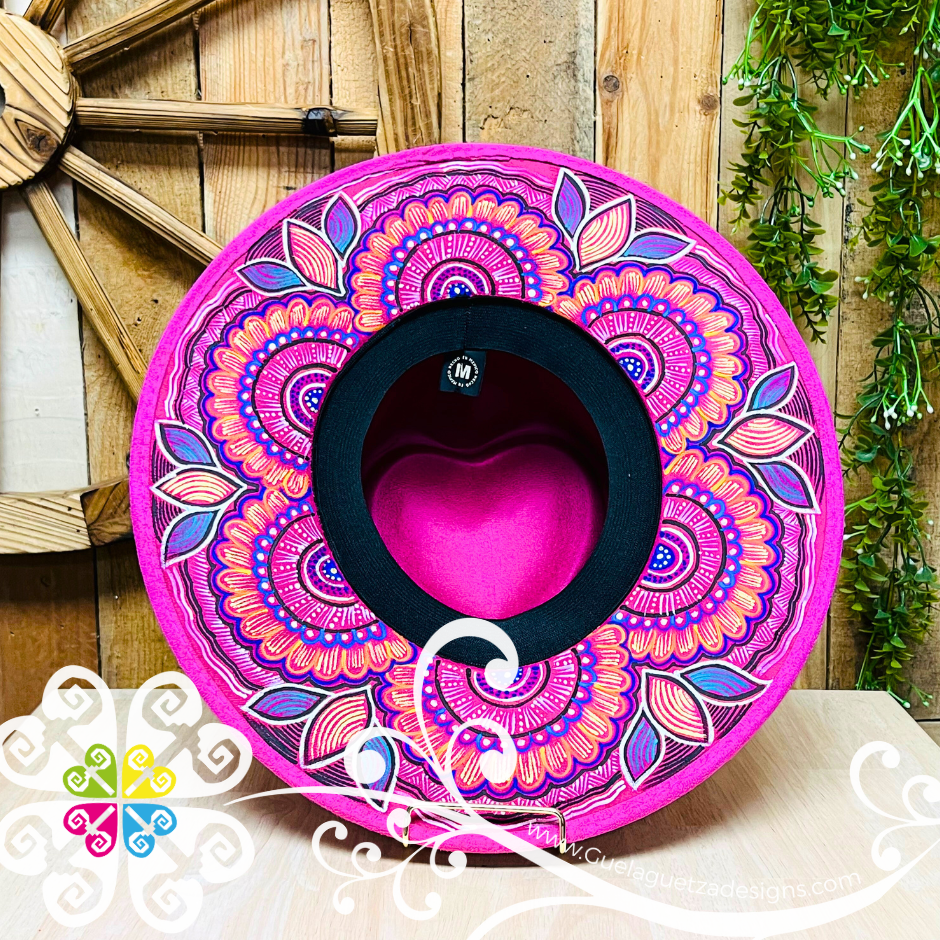 Fuchsia Corazon Mitla Velvet Hat - Peek-a-Boo Hand Painted Hat