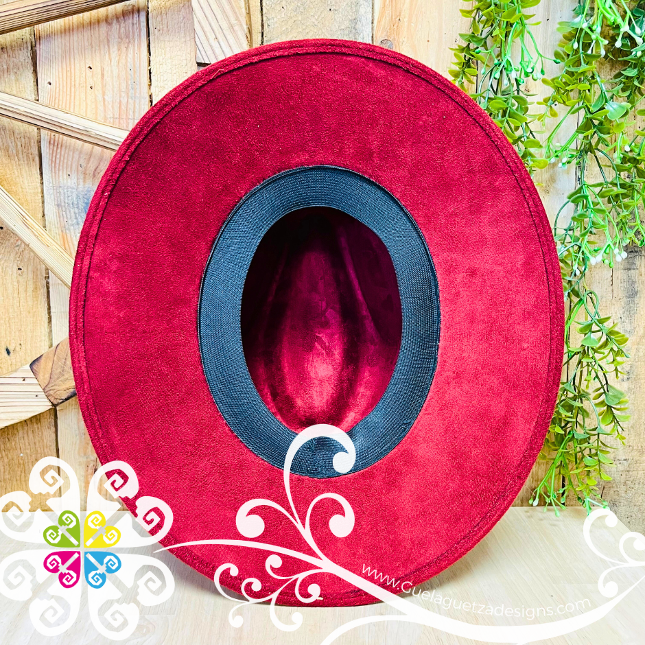 Burgandy Indiana Mitla Velvet Hat - Hand Painted Hat