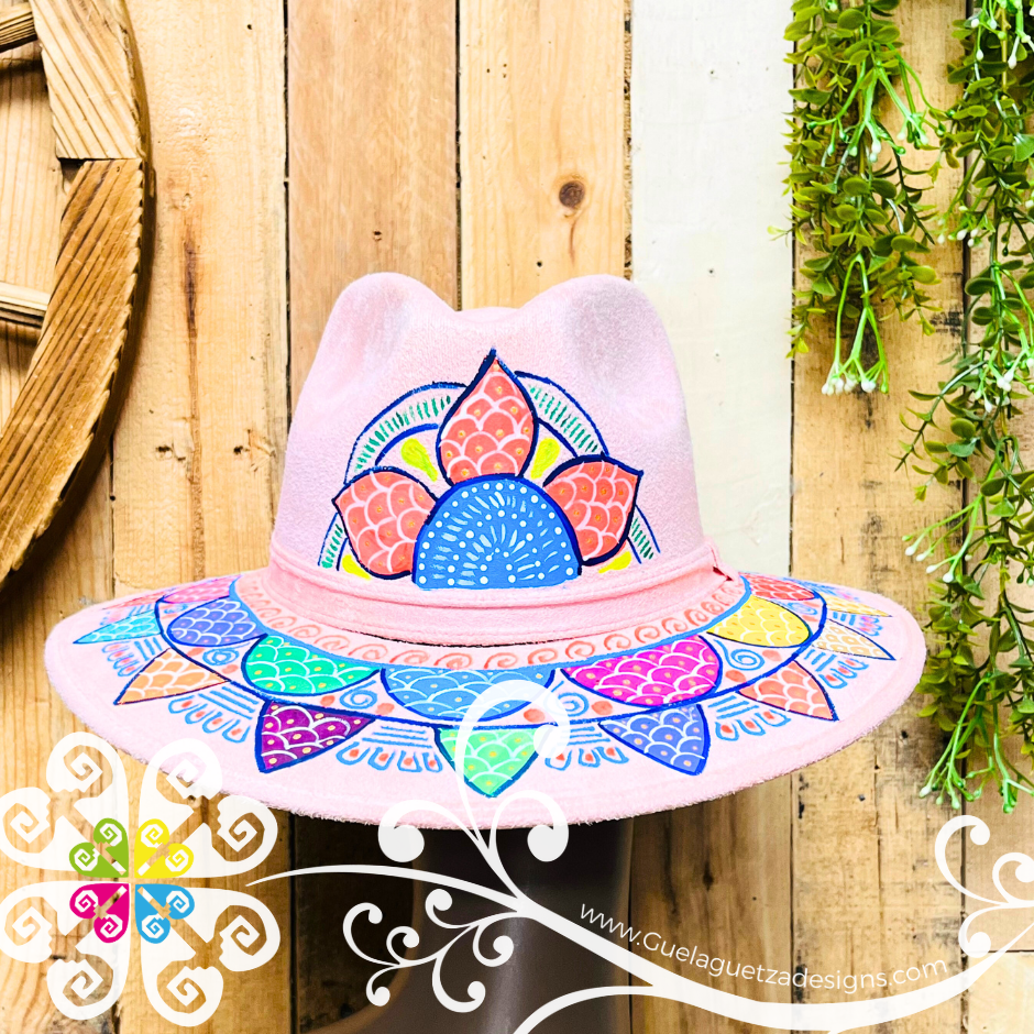 Pink Indiana Mitla Velvet Hat - Hand Painted Hat