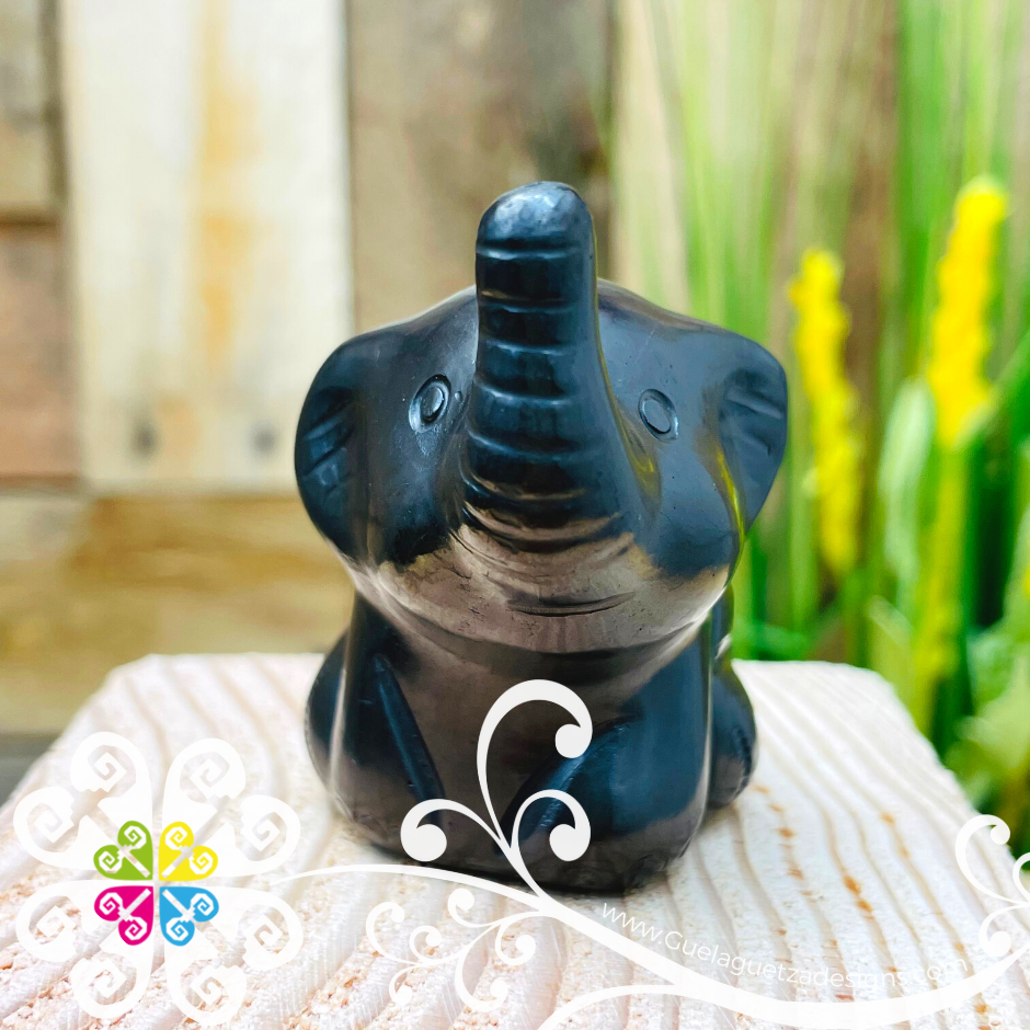 Mini Elephant Figure - Black Clay Oaxaca