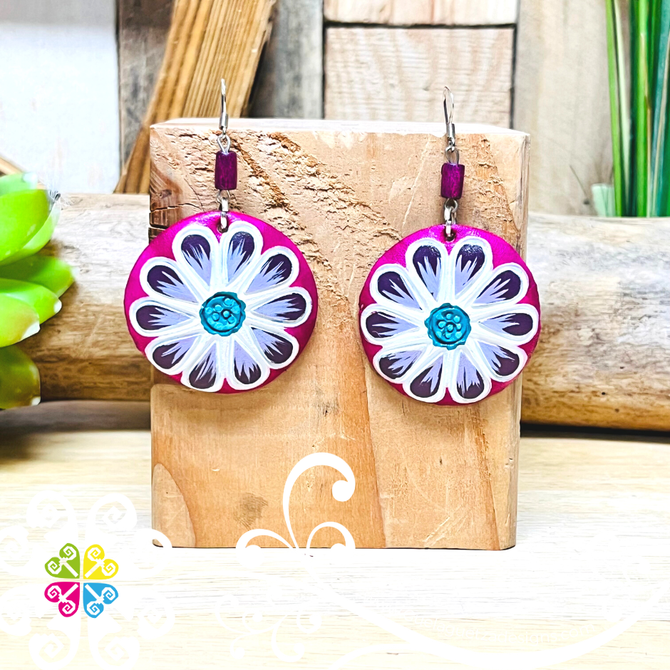 Round Flower - Artisan Leather Earrings