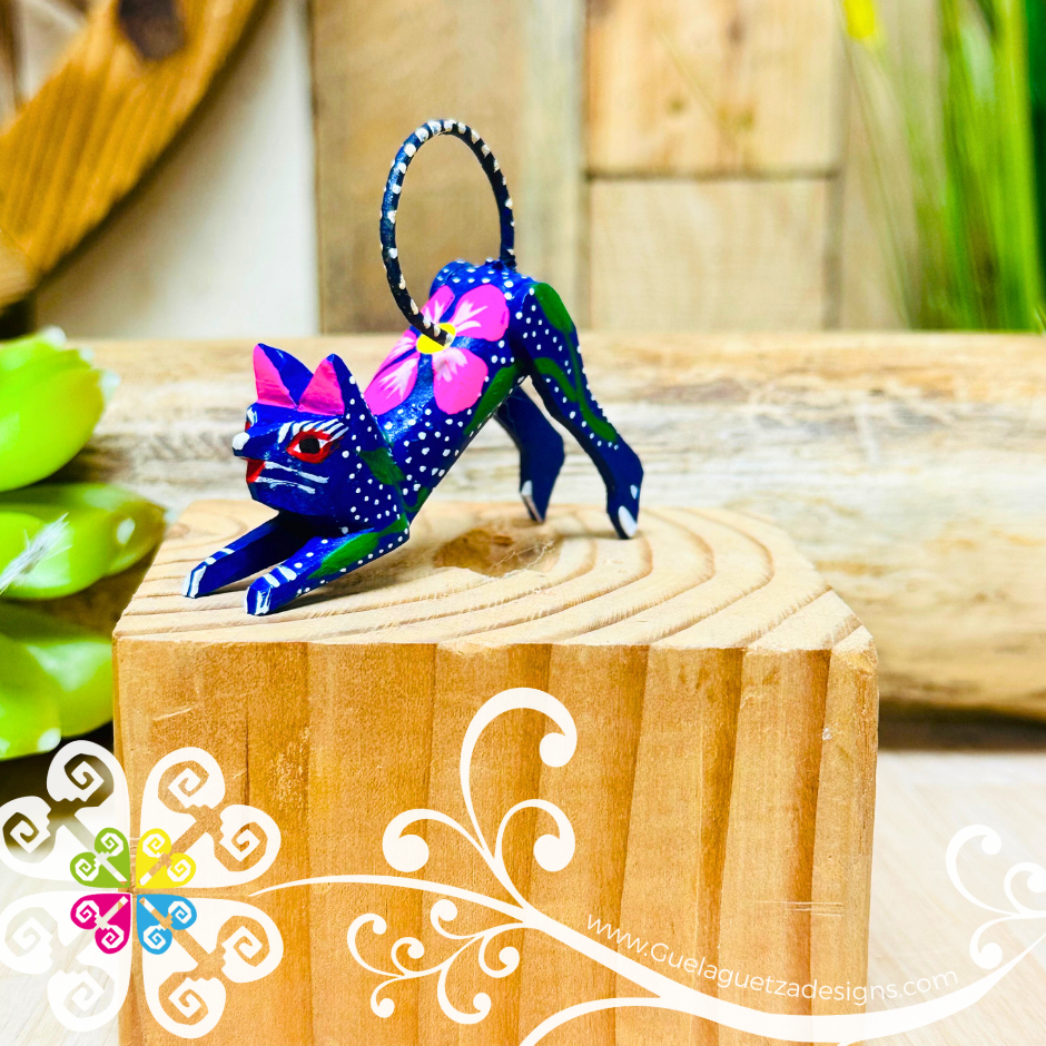 Mini Cat Stretching Alebrije Handcarve Wood Decoration Figure