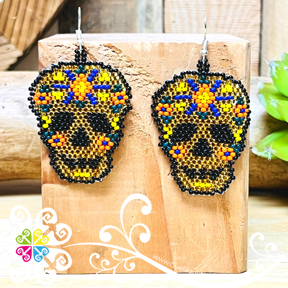 Beaded Sugar Skull Earrings - Day of the Dead Earrings