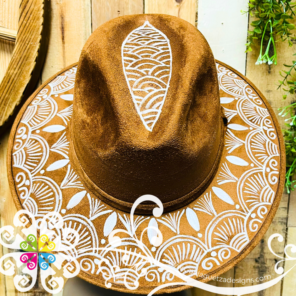 Tobacco Indiana Mitla Velvet Hat - Hand Painted Hat