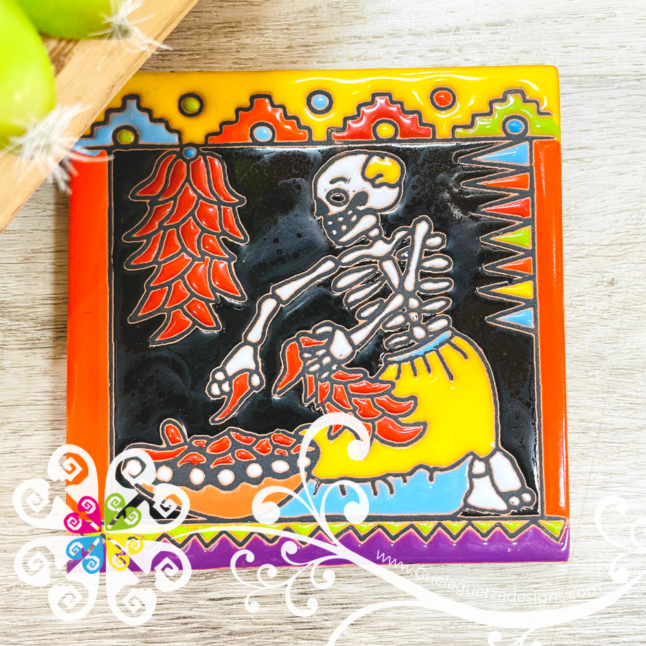 Set of 4 Day of the Dead Coaster Set -  Set of Clay Coasters