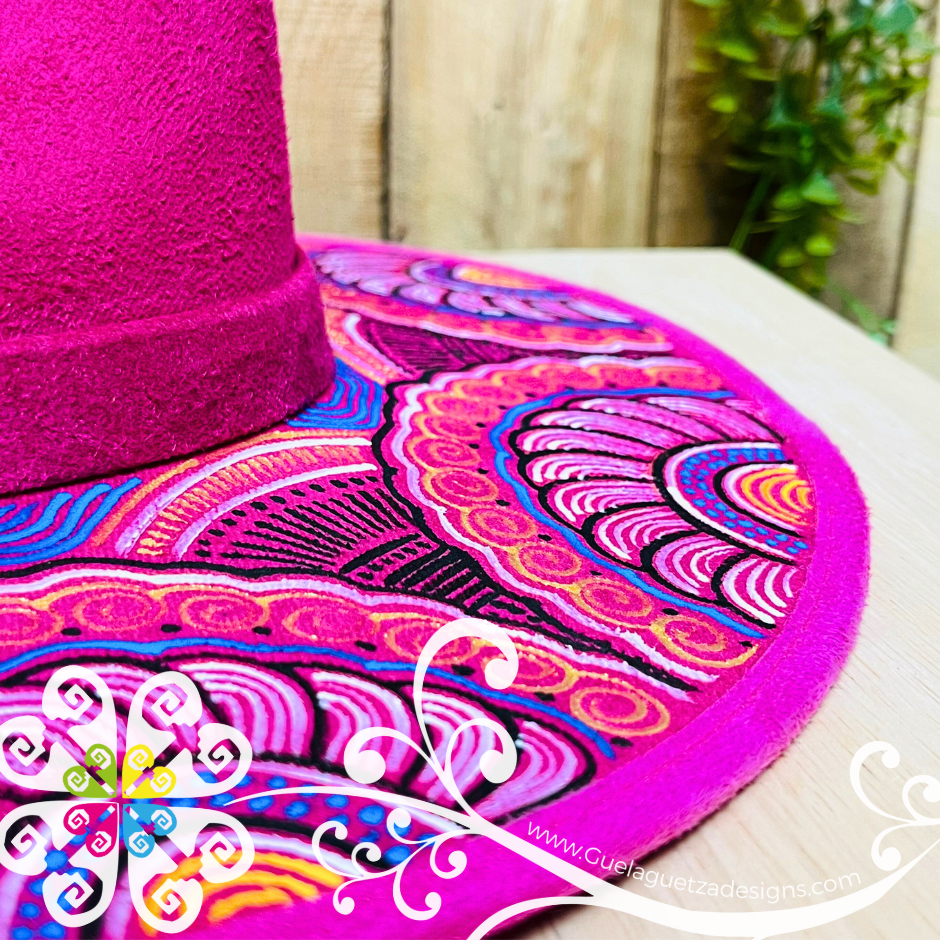 Fuchsia Heart Mitla Velvet Hat - Hand Painted Hat