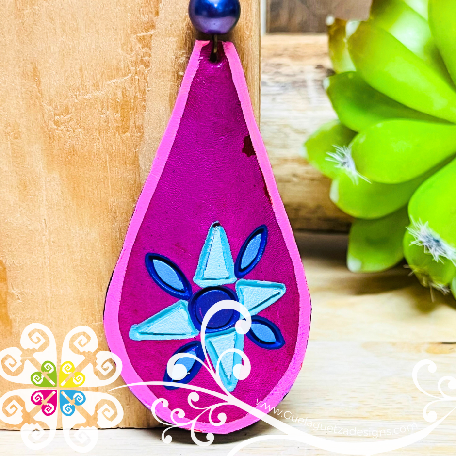 Flower Drop Hand Painted - Artisan Leather Earrings