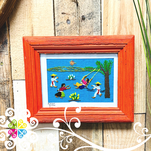 Orange Medium Culturas Bordadas - Embroidered Wood Frame