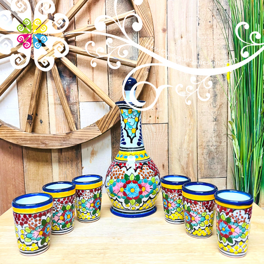 Yellow Floral Bouquet Talavera Set Tequilero