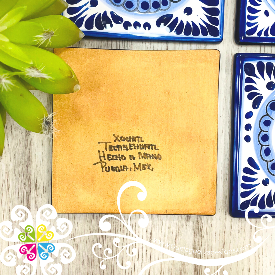 Set of 4 Blue Talavera Coasters - Talavera Kitchen