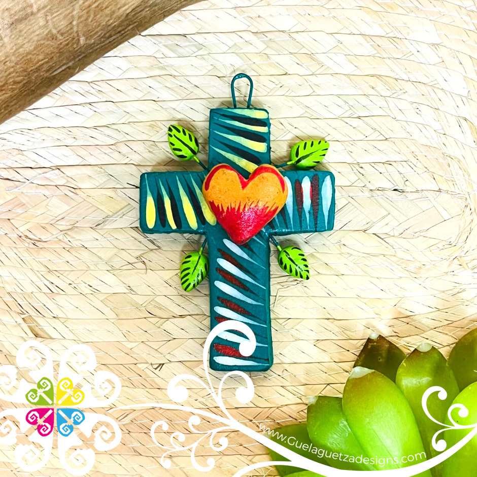 Mini Cruz Arbol de la Vida - Heart Design - Barro Cocido