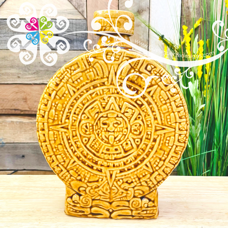 Aztec Calendar Bottle - Ceramic Set Tequilero