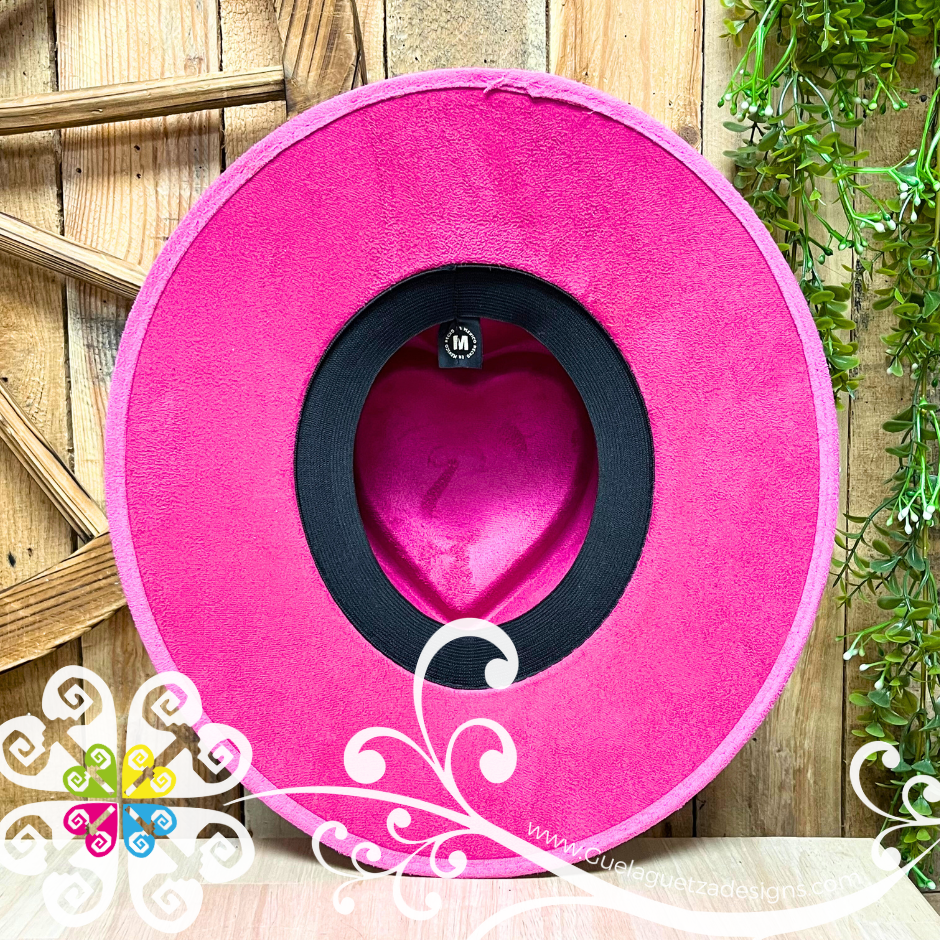 Fuchsia Heart Mitla Velvet Hat - Hand Painted Hat