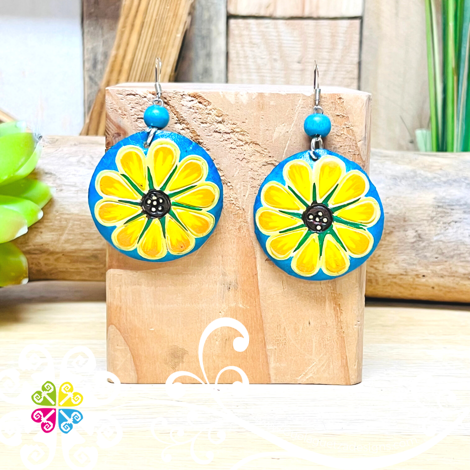 Round Flower - Artisan Leather Earrings