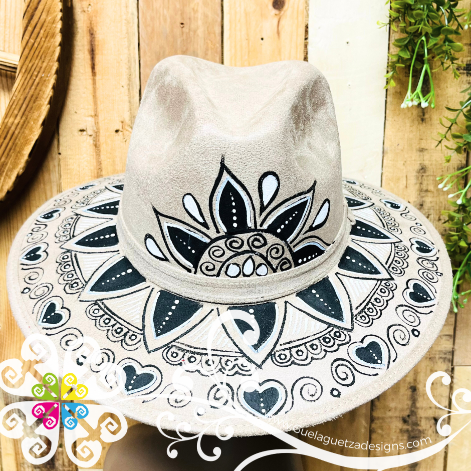 Khaki Indiana Mitla Velvet Hat - Hand Painted Hat