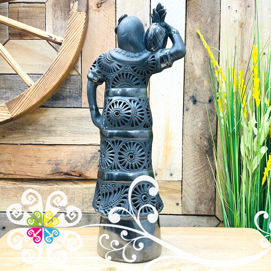 Flor de Pina Dancer Statue - Black Clay Oaxaca