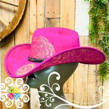 Fuchsia Mitla Cowboy Velvet Hat - Hand Painted Hat