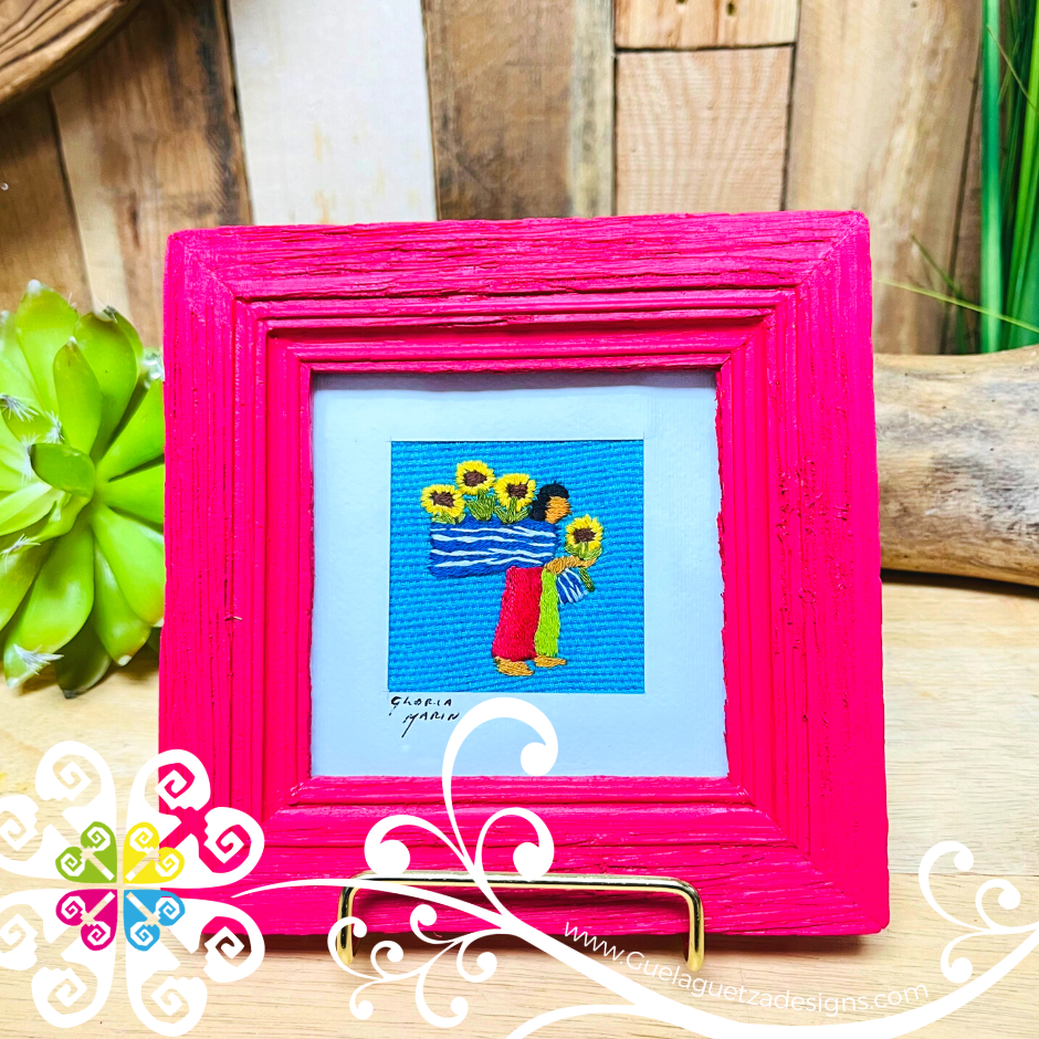 Fuchsia Culturas Bordadas - Embroidered Wood Frame