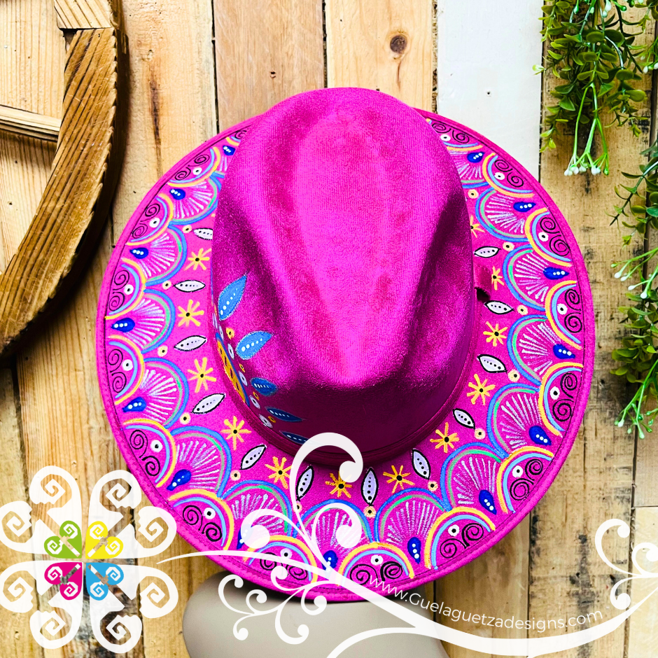 Fuchsia Indiana Mitla Velvet Hat - Hand Painted Hat