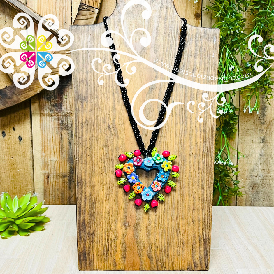 Mini Flower Heart Necklace - Corazon de la Vida - Collar Barro Cocido